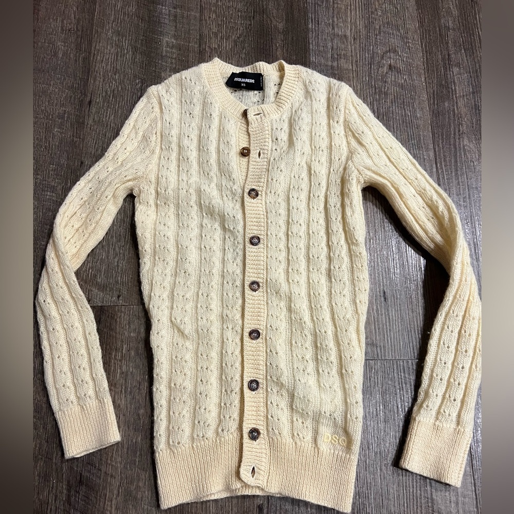 DSQUARED2  Wonen’s Butter Cream Cable Knit Wool Cardigan XS